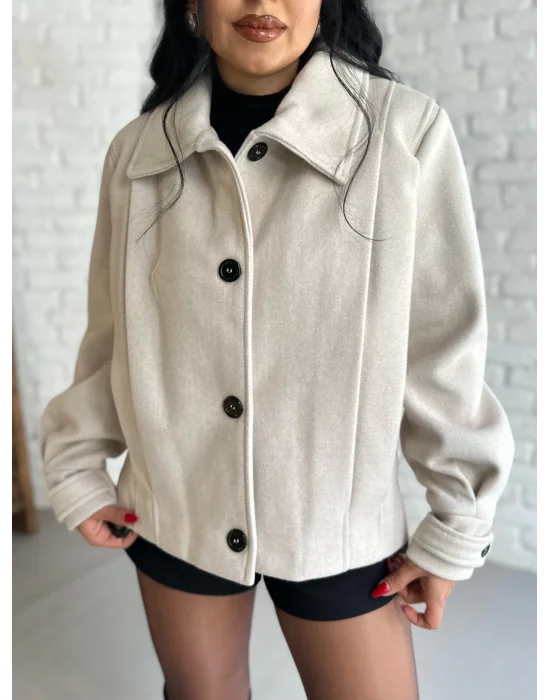 Kadın Pile Detaylı Astarlı Kısa Kaşe Kaban