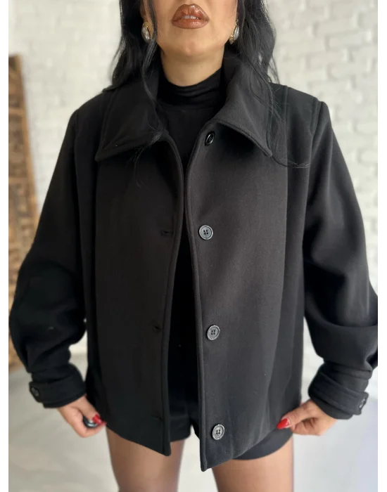 Kadın Pile Detaylı Astarlı Kısa Kaşe Kaban