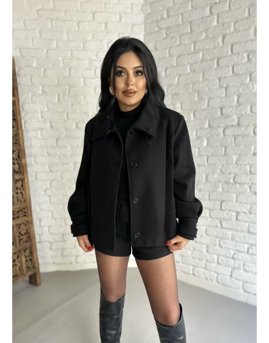Kadın Pile Detaylı Astarlı Kısa Kaşe Kaban