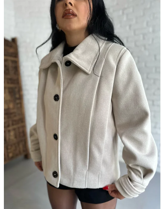 Kadın Pile Detaylı Astarlı Kısa Kaşe Kaban