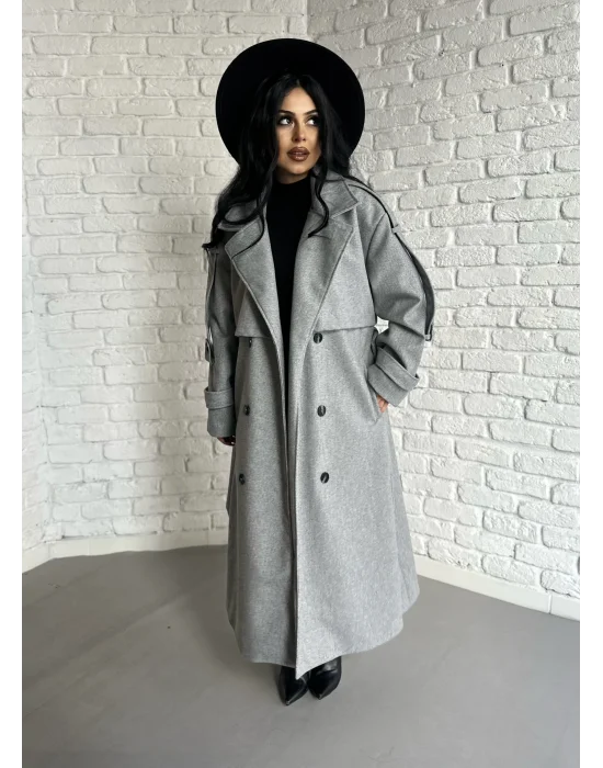 Kadın Premium Uzun Kuşaklı Astarlı Kaban