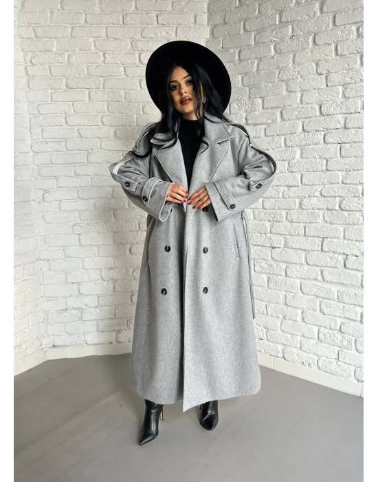 Kadın Premium Uzun Kuşaklı Astarlı Kaban