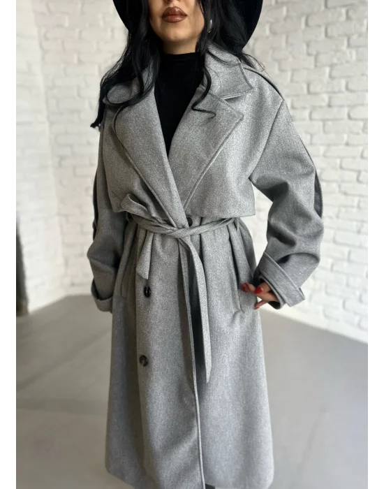 Kadın Premium Uzun Kuşaklı Astarlı Kaban