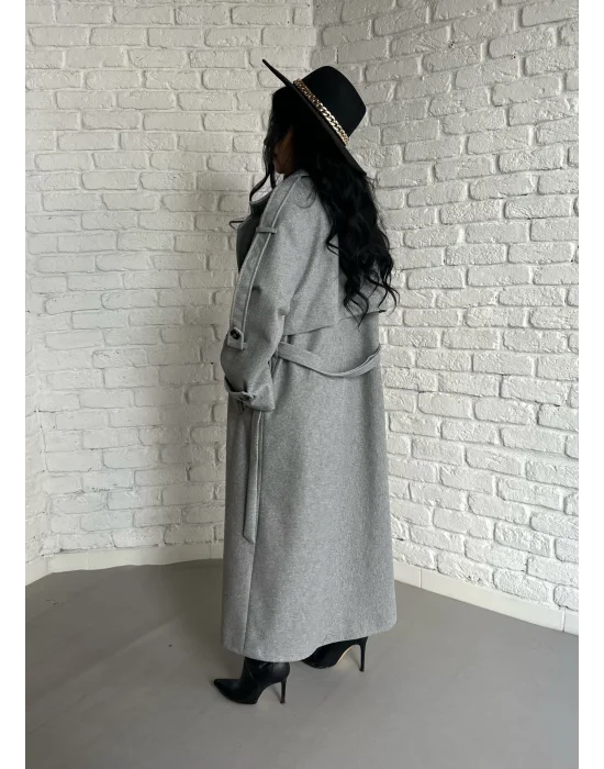 Kadın Premium Uzun Kuşaklı Astarlı Kaban