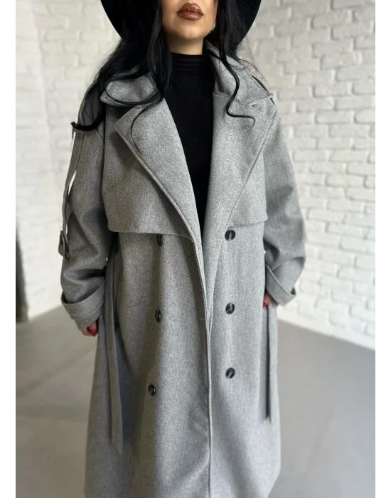 Kadın Premium Uzun Kuşaklı Astarlı Kaban