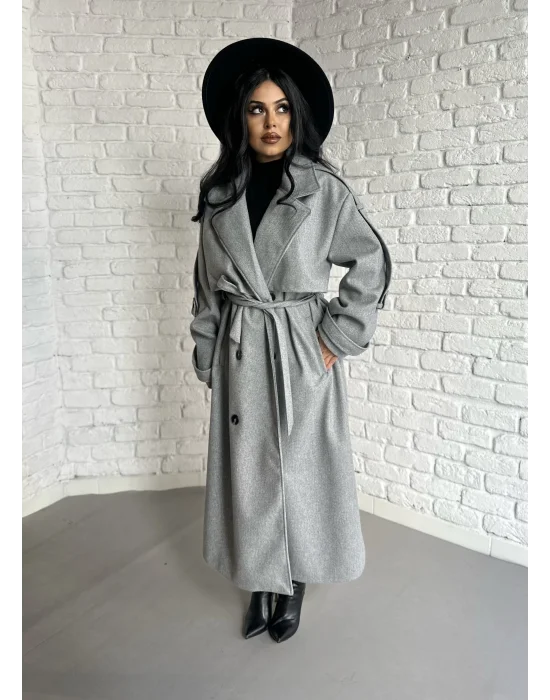 Kadın Premium Uzun Kuşaklı Astarlı Kaban