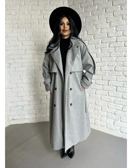 Kadın Premium Uzun Kuşaklı Astarlı Kaban