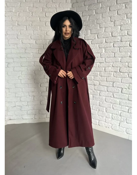 Kadın Premium Uzun Kuşaklı Astarlı Kaban