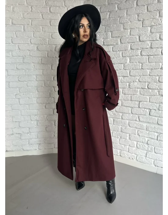 Kadın Premium Uzun Kuşaklı Astarlı Kaban
