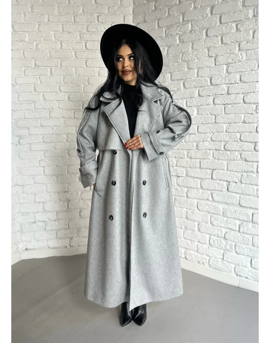 Kadın Premium Uzun Kuşaklı Astarlı Kaban