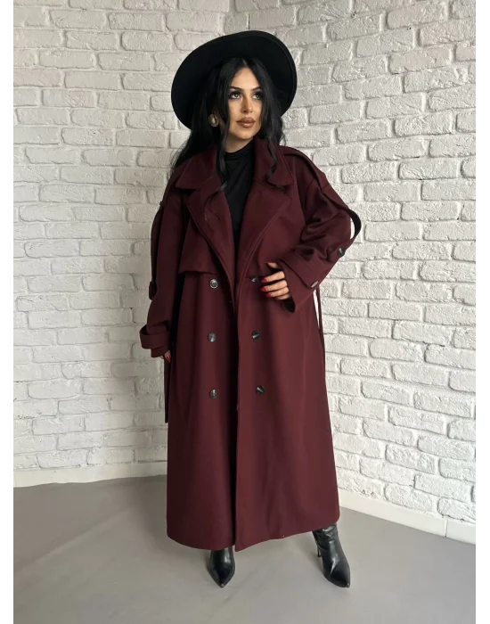 Kadın Premium Uzun Kuşaklı Astarlı Kaban