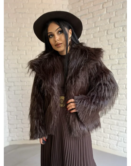 Kadın Saçaklı Astarlı Şal Yaka Kürk