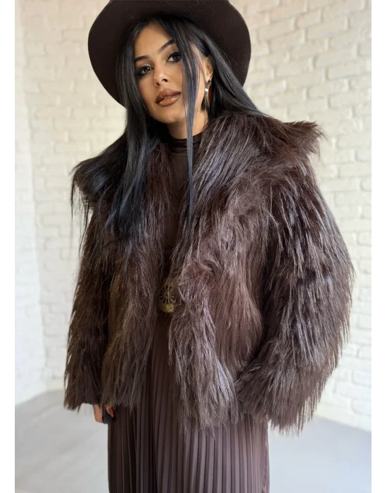 Kadın Saçaklı Astarlı Şal Yaka Kürk