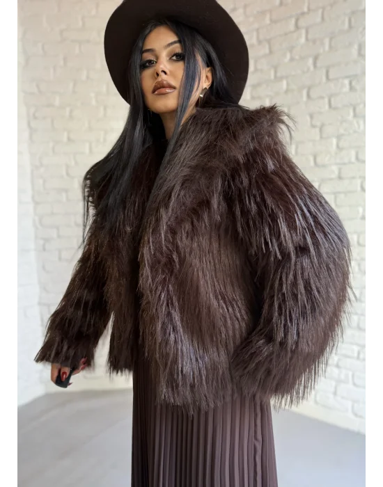 Kadın Saçaklı Astarlı Şal Yaka Kürk