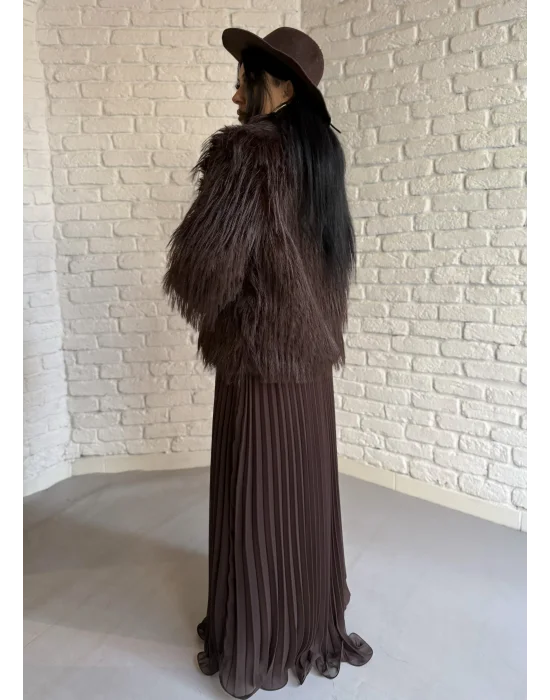 Kadın Saçaklı Astarlı Şal Yaka Kürk