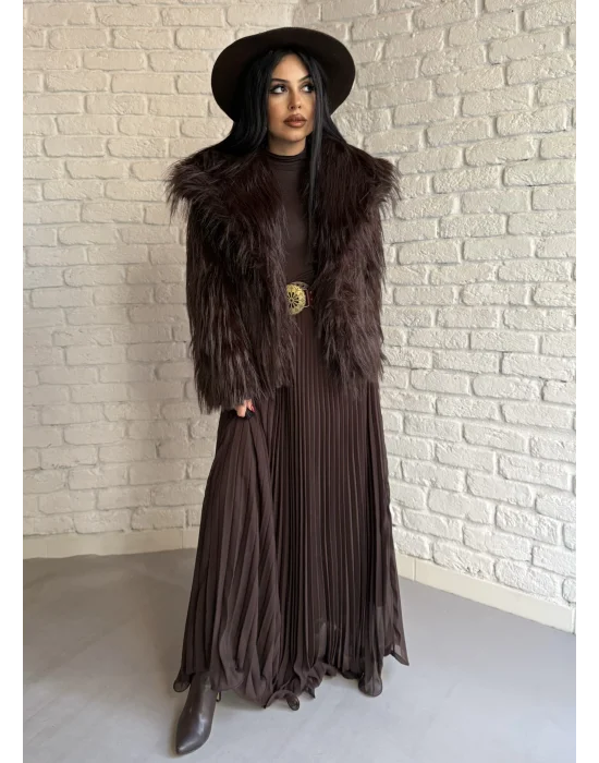 Kadın Saçaklı Astarlı Şal Yaka Kürk