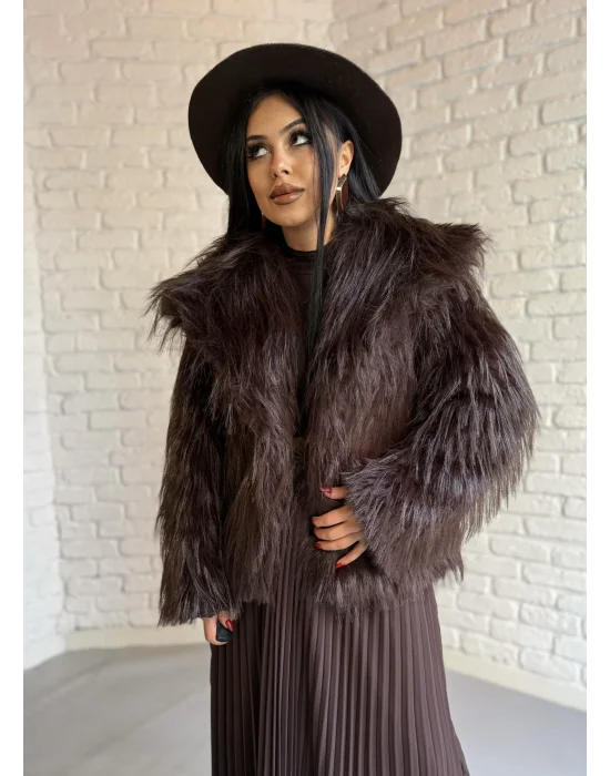 Kadın Saçaklı Astarlı Şal Yaka Kürk