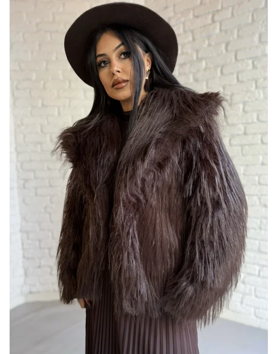 Kadın Saçaklı Astarlı Şal Yaka Kürk