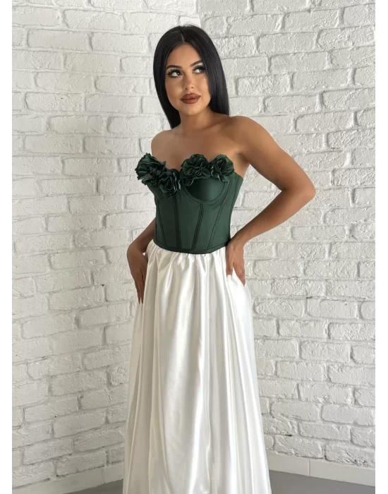 Kadın Saten Arkadan Bağcıklı Çiçek Aplikeli Korse Büstiyer