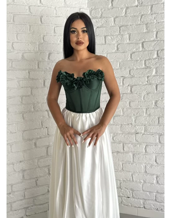 Kadın Saten Arkadan Bağcıklı Çiçek Aplikeli Korse Büstiyer