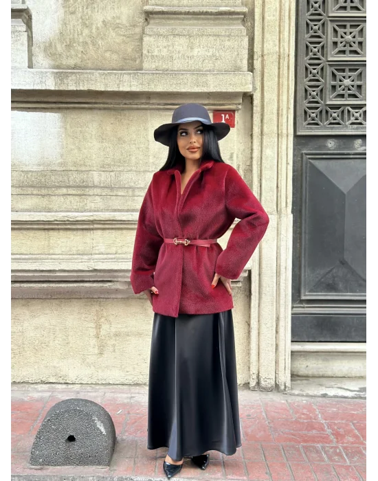 Kadın Tay Tüylü Astarlı Kemerli Blazer Ceket