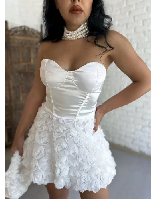 Kadın Üst Korse Detaylı Bağcıklı Çiçekli Mini Elbise