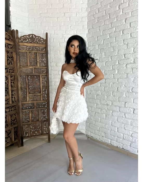 Kadın Üst Korse Detaylı Bağcıklı Çiçekli Mini Elbise