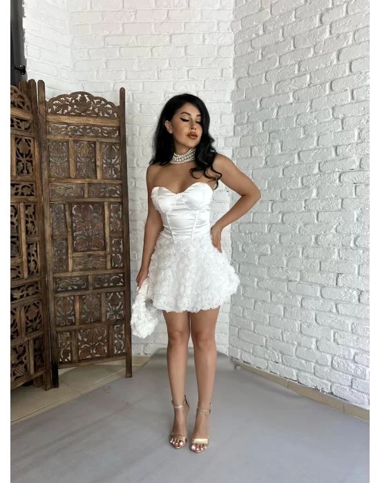 Kadın Üst Korse Detaylı Bağcıklı Çiçekli Mini Elbise