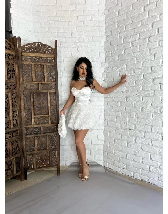 Kadın Üst Korse Detaylı Bağcıklı Çiçekli Mini Elbise