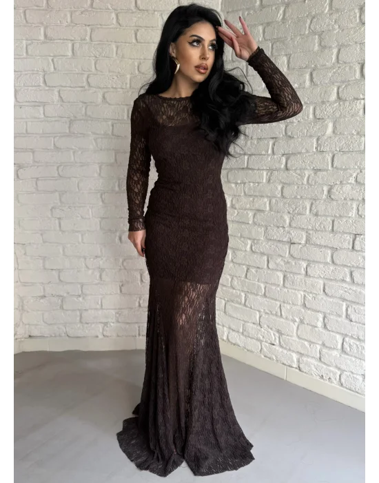 Kadın Uzun Dantelli İçerisi Astarlı Elbise