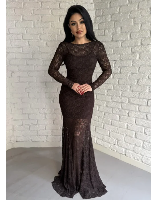 Kadın Uzun Dantelli İçerisi Astarlı Elbise