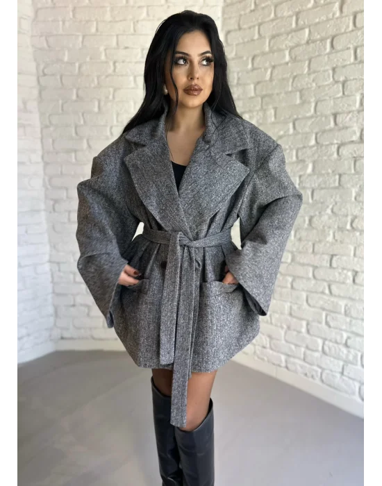 Kadın Vatkalı Balıksırtı Desen Astarlı Kaban