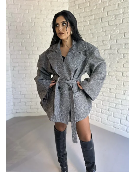 Kadın Vatkalı Balıksırtı Desen Astarlı Kaban