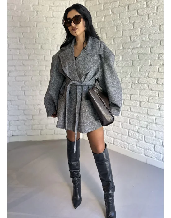 Kadın Vatkalı Balıksırtı Desen Astarlı Kaban