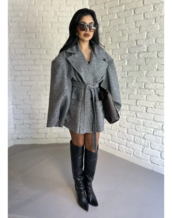 Kadın Vatkalı Balıksırtı Desen Astarlı Kaban