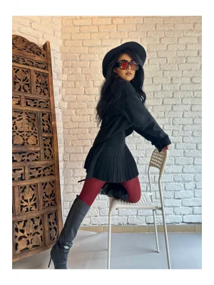 Oversize Balıkçı Yaka Kazak Ve Pileli Etek Triko Takım