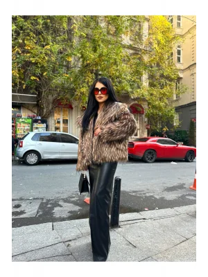 Kadın Tasarım Geçişli Astarlı Premium Seri Suni Kürk