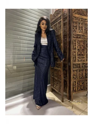 Kadın Tasarım Pullu Payet Ceket - Lacivert