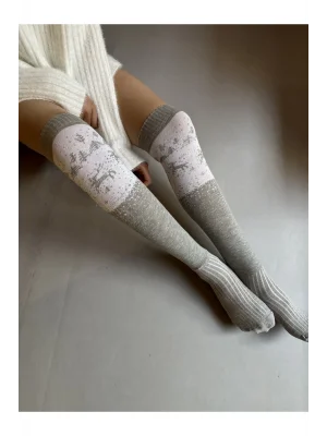 Kadın Diz Üstü Yılbaşı Geyik Desenli Kokulu Çorap