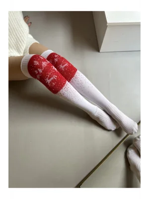 Kadın Diz Üstü Yılbaşı Geyik Desenli Kokulu Çorap