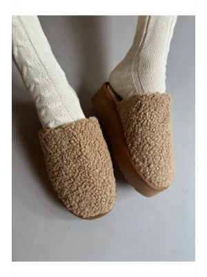 Kadın Teddy Platform Rahat Terlik -Camel