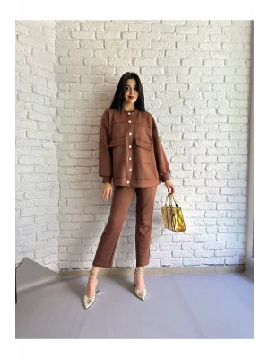 Oversize Bomber Ceket Ve Beli Lastikli Pantolon Takım