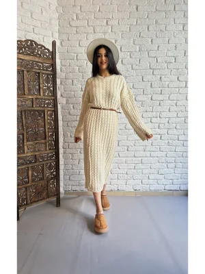 Kadın Saç Örgü Desenli Triko Elbise