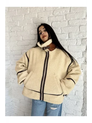 Teddy Kürklü Tasarım Biker Ceket Mont