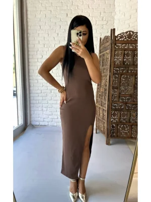 Kadın Sıfır Kol Fitilli Yırtmaç Detaylı Elbise