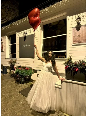 Kadın Askılı Midi Tül Prenses Elbise