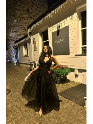 Kadın Askılı Midi Tül Prenses Elbise