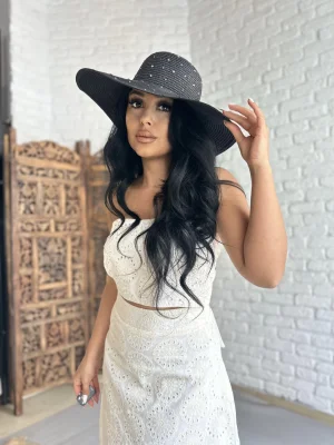 Kadın Ayarlanabilir Taşlı Hasır Şapka