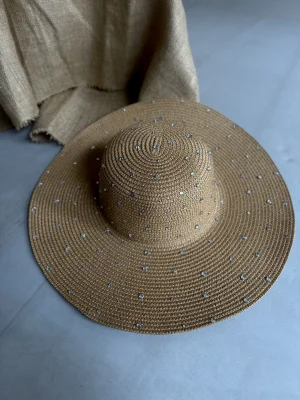 Kadın Ayarlanabilir Taşlı Hasır Şapka