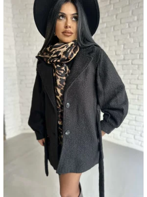 Kadın Balon Kol Astarlı Buklet Kumaş Kaban